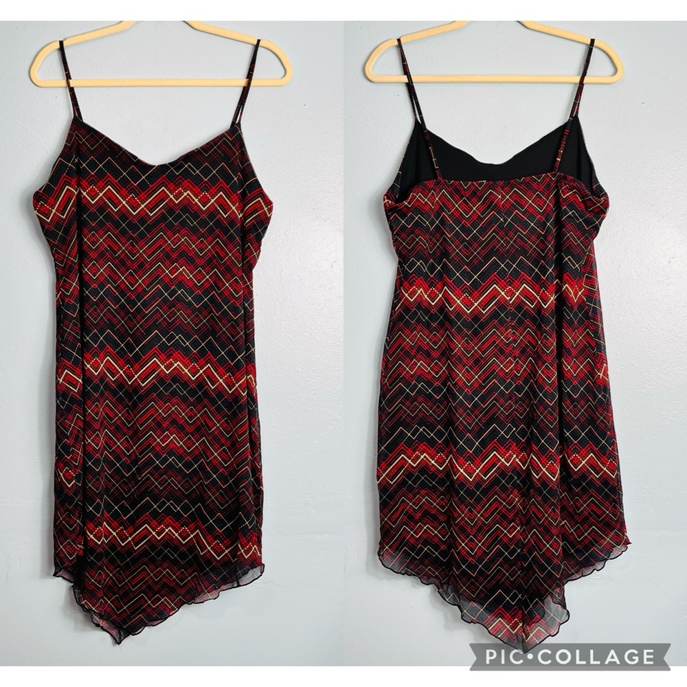 Y2K Vintage Slip Dress Xhilaration Women Large? Black Asymmetrical Hem Chevron